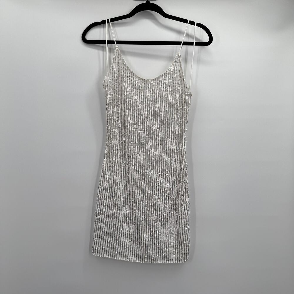 Alice + Olivia Dress Womens 2 White Sequin Mini Slip Cocktail Hoco Homecoming